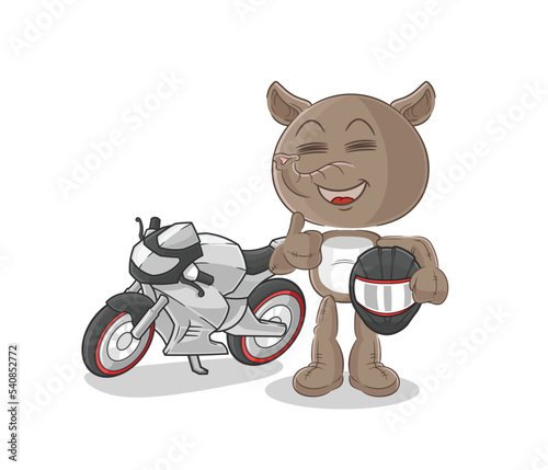 tapir racer character. cartoon mascot vector