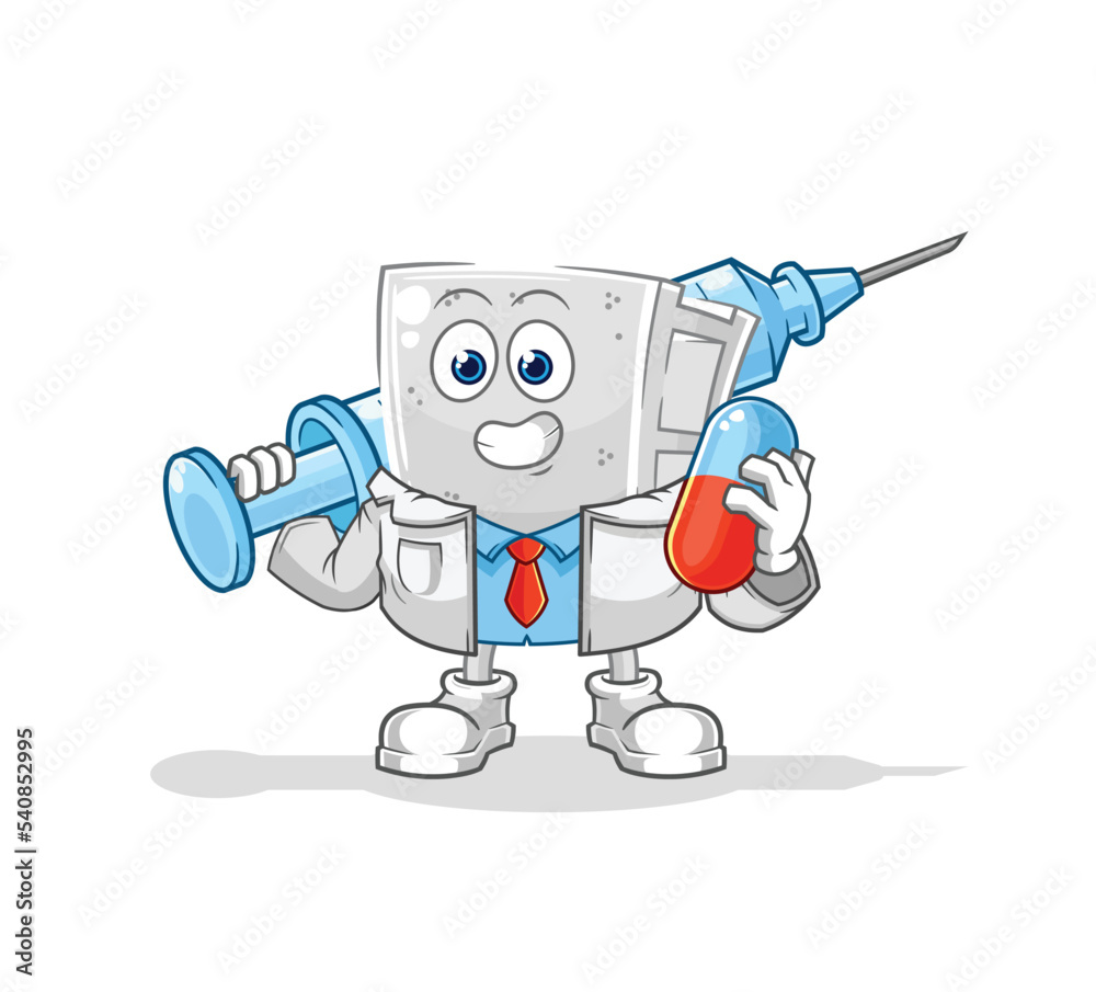 concrete brick doctor holding medichine and injection concrete brick doctor holding medichine and injection
