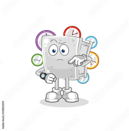 concrete brick with wristwatch cartoon. cartoon mascot vector