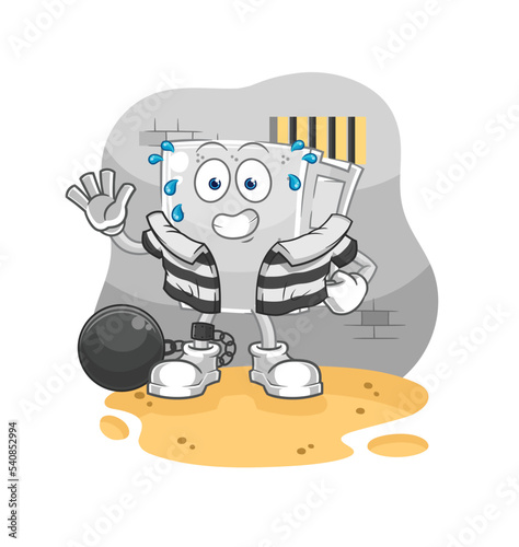 concrete brick criminal in jail. cartoon character