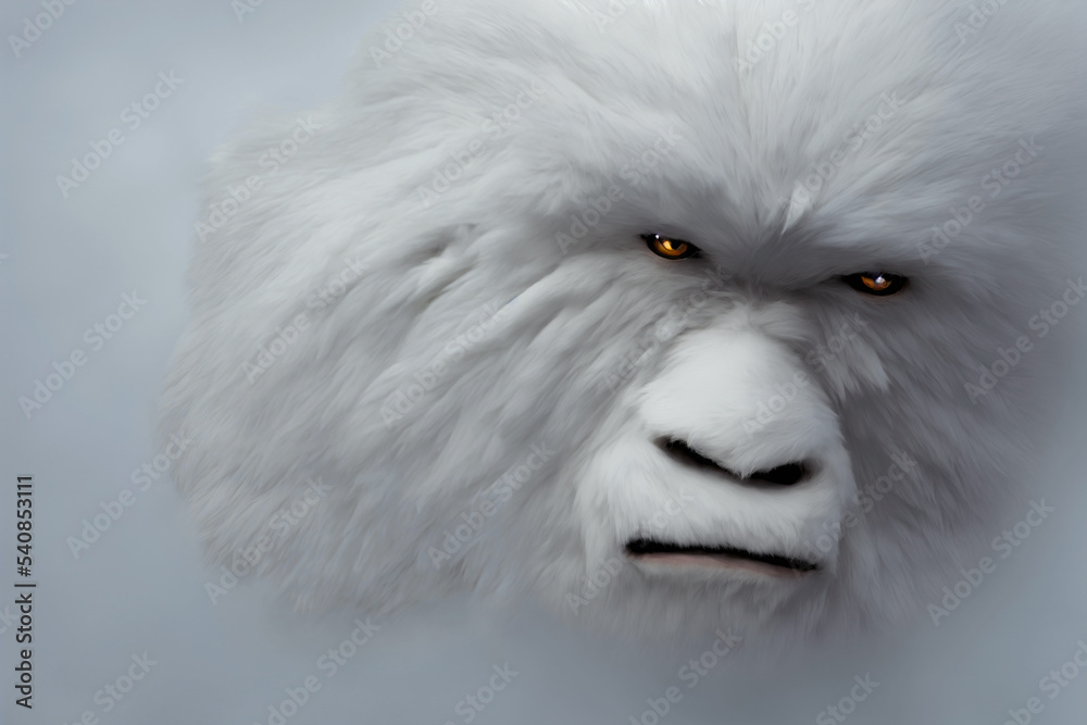 Yeti or Abominable Snowman - White Fur brother to Bigfoot Monster in a Blizzard - 3D Illlustration Yeti or Abominable Snowman - White Fur brother to Bigfoot Monster in a Blizzard - 3D Illlustration