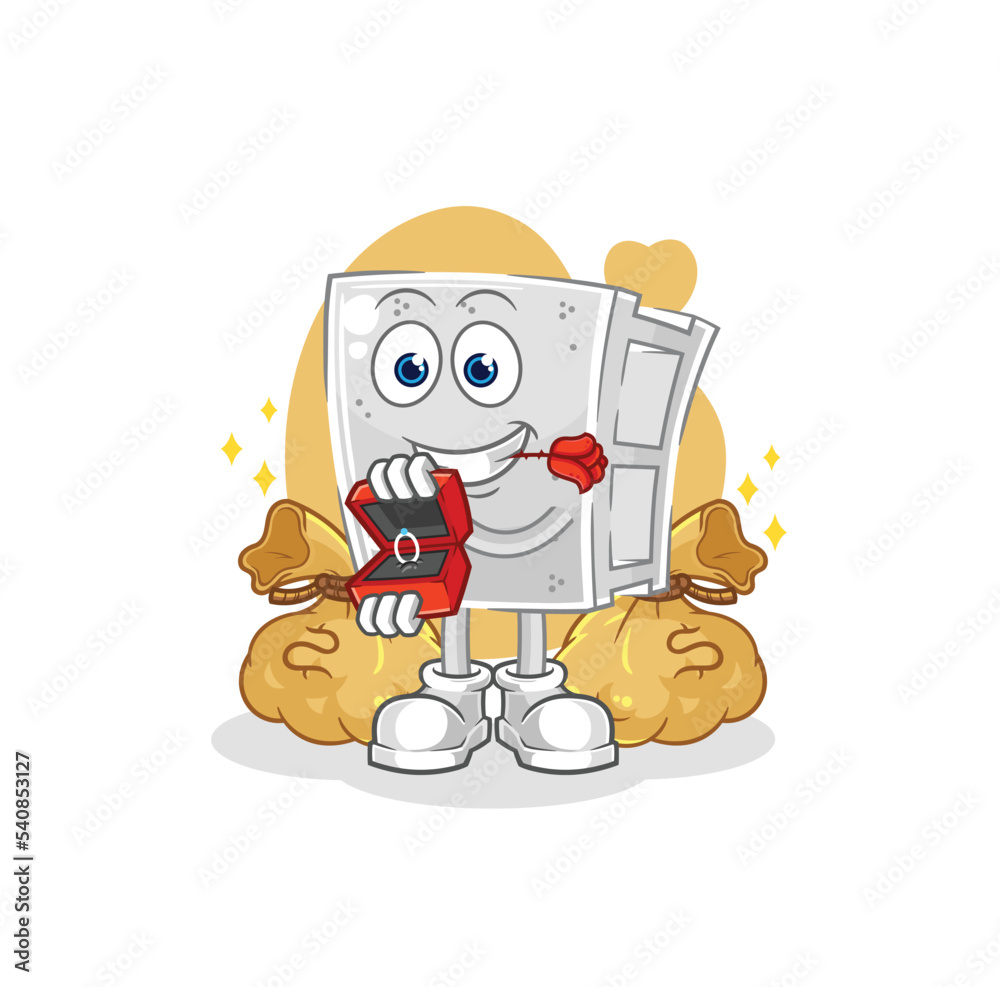Fototapeta premium concrete brick propose with ring. cartoon mascot vector