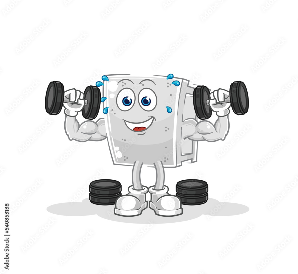 concrete brick weight training illustration. character vector