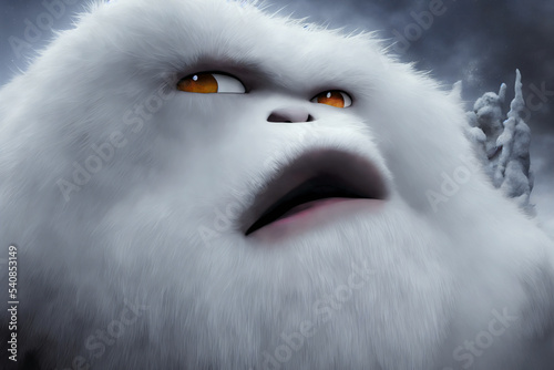 Yeti or Abominable Snowman - White Fur brother to Bigfoot Monster in a Blizzard - 3D Illlustration photo