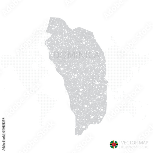 Fototapeta Naklejka Na Ścianę i Meble -  Dominica grey map isolated on white background with abstract mesh line and point scales. Vector illustration eps 10