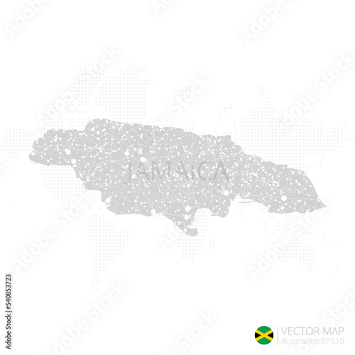 Jamaica grey map isolated on white background with abstract mesh line and point scales. Vector illustration eps 10