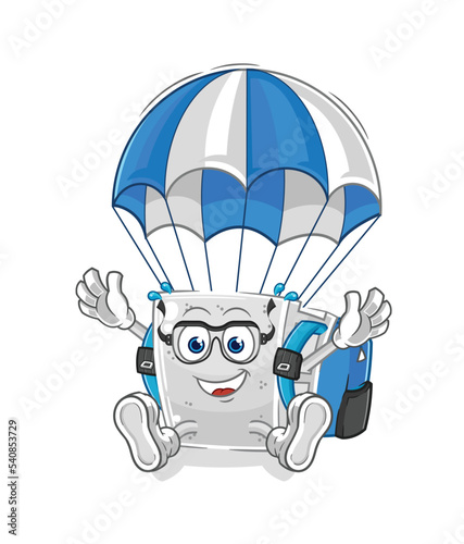 concrete brick skydiving character. cartoon mascot vector