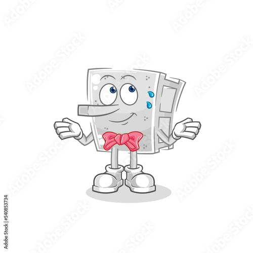 concrete brick lie like Pinocchio character. cartoon mascot vector