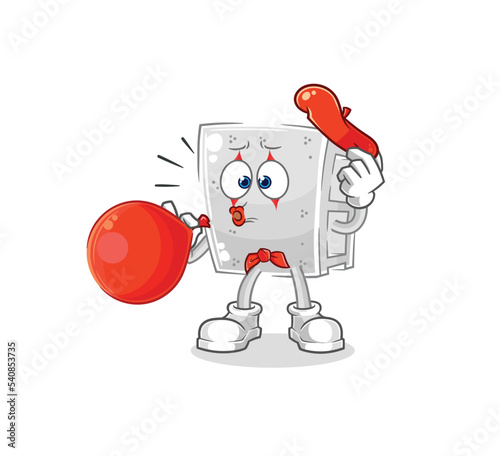 concrete brick pantomime blowing balloon. cartoon mascot vector