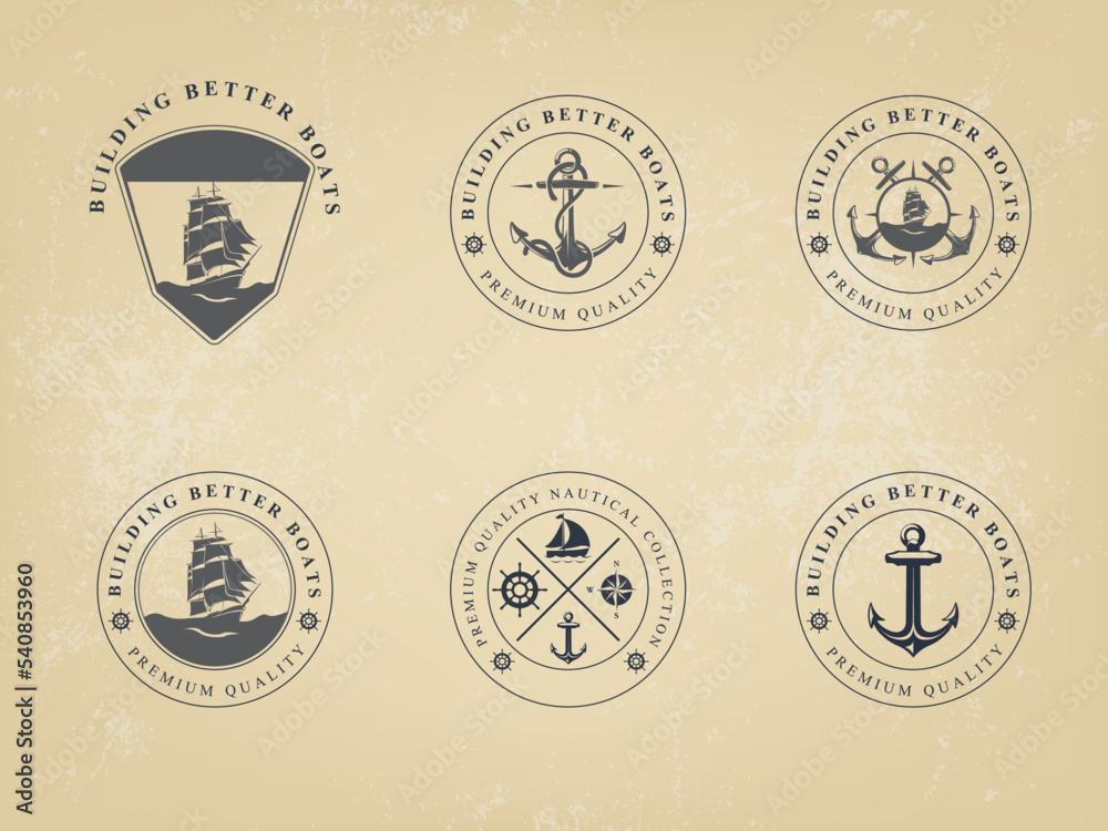 Nautical Logos Templates Set. Vector Marine Labels, Sea Badges, Anchor Logos Design, Emblems Graphics. Vector Illustration Nautical Logos Templates Set. Vector Marine Labels, Sea Badges, Anchor Logos Design, Emblems Graphics. Vector Illustration