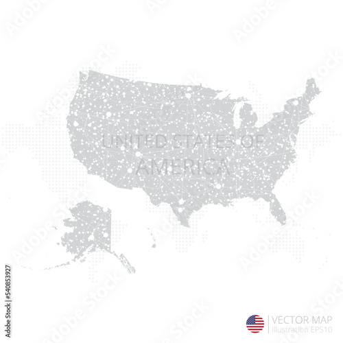 United States of America grey map isolated on white background with abstract mesh line and point scales. Vector illustration eps 10