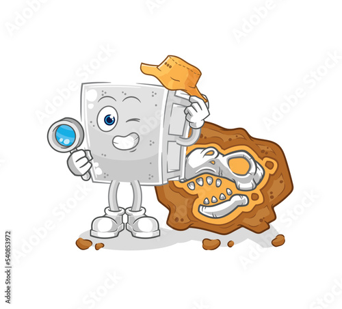 concrete brick archaeologists with fossils mascot. cartoon vector