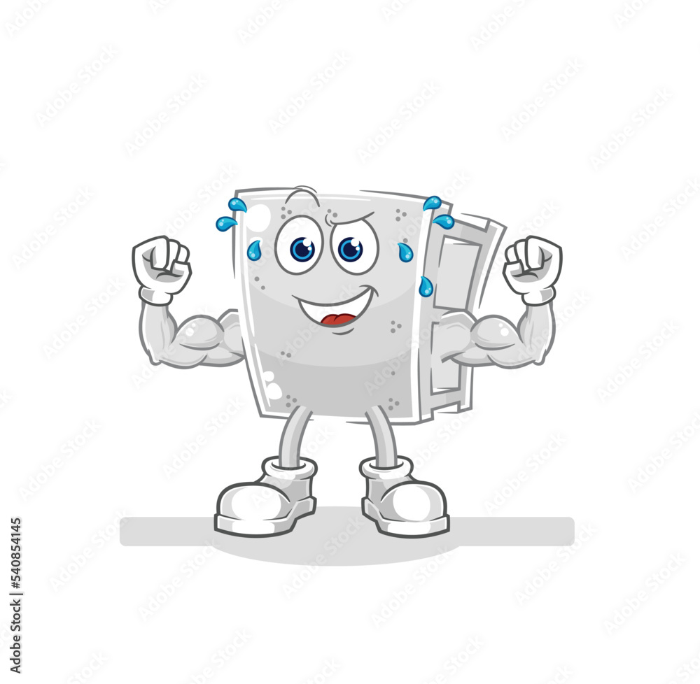concrete brick muscular cartoon. cartoon mascot vector concrete brick muscular cartoon. cartoon mascot vector