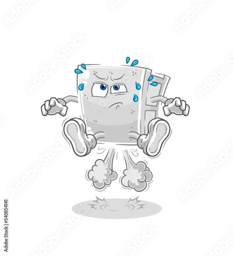 concrete brick fart jumping illustration. character vector