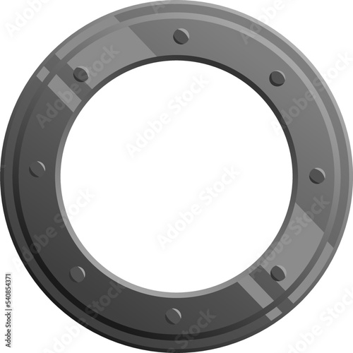 Realistic round steel or metal frame window porthole on rocket spaceship submarine bunker lab icon vector illustration resource isolated on transparent background