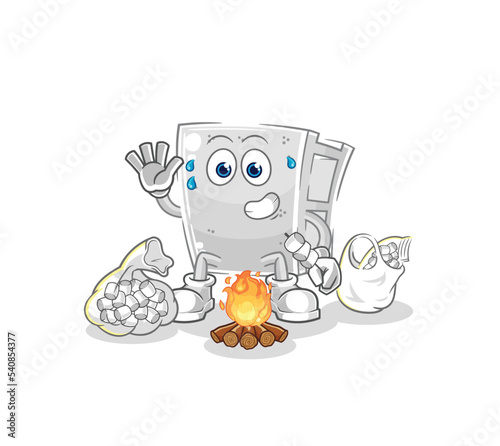 concrete brick roasting marshmallows. cartoon mascot vector
