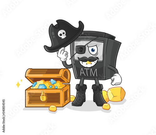 ATM machine pirate with treasure mascot. cartoon vector