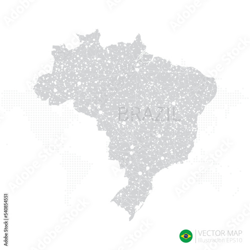 Brazil grey map isolated on white background with abstract mesh line and point scales. Vector illustration eps 10