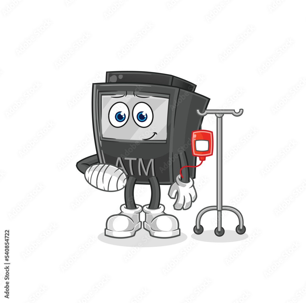 ATM machine sick in IV illustration. character vector