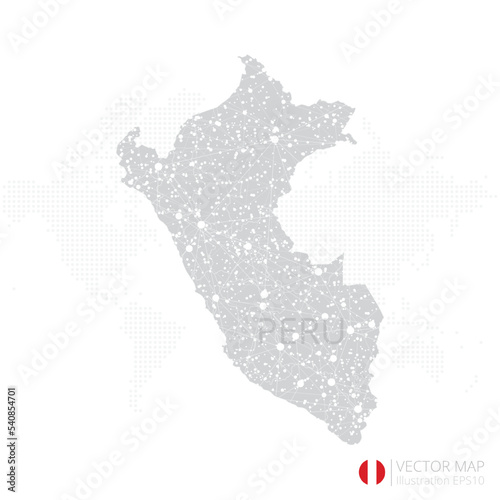 Peru grey map isolated on white background with abstract mesh line and point scales. Vector illustration eps 10