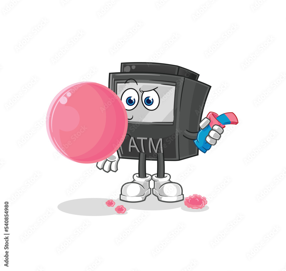 ATM machine chewing gum vector. cartoon character ATM machine chewing gum vector. cartoon character
