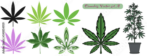 Cannabis marijuana leave vector set A