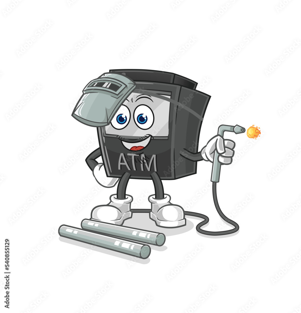 ATM machine welder mascot. cartoon vector ATM machine welder mascot. cartoon vector