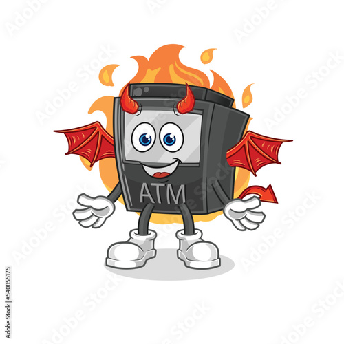 ATM machine demon with wings character. cartoon mascot vector