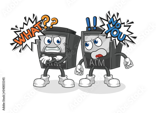 ATM machine arguing each other cartoon vector