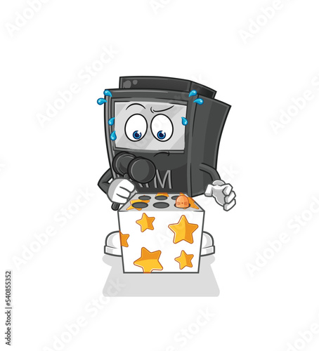 ATM machine play whack a mole mascot. cartoon vector