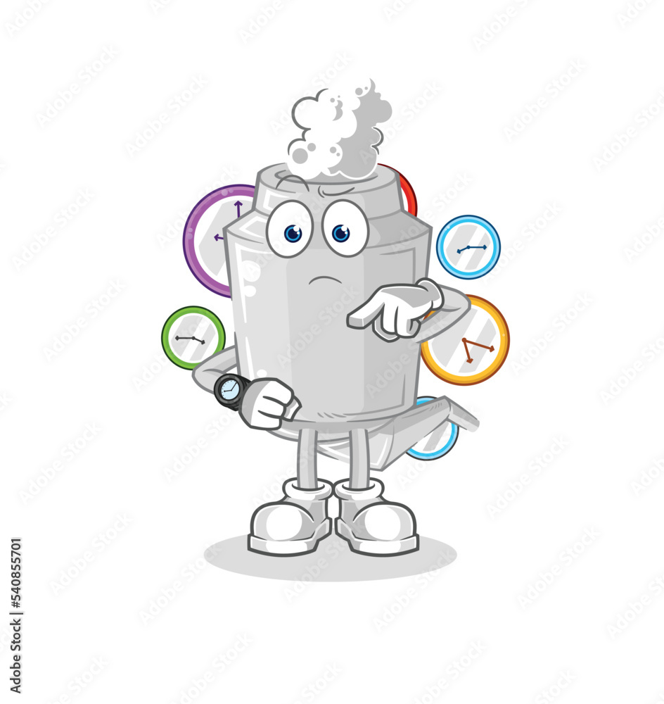 exhaust with wristwatch cartoon. cartoon mascot vector
