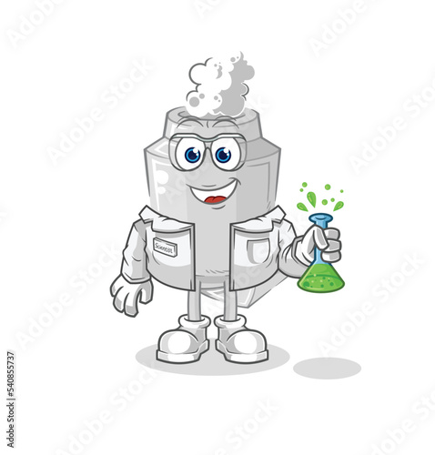 exhaust scientist character. cartoon mascot vector