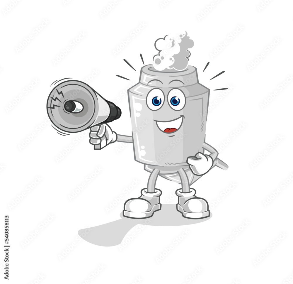 exhaust holding hand loudspeakers vector. cartoon character