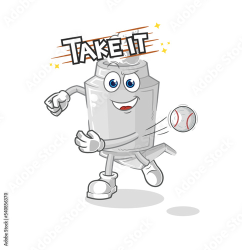 exhaust throwing baseball vector. cartoon character