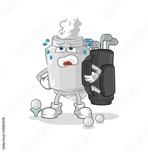 exhaust with golf equipment. cartoon mascot vector