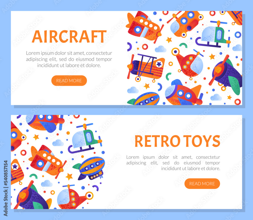 Colorful Planes and Aircraft Web Banner Design with Wing and Propeller Vector Template