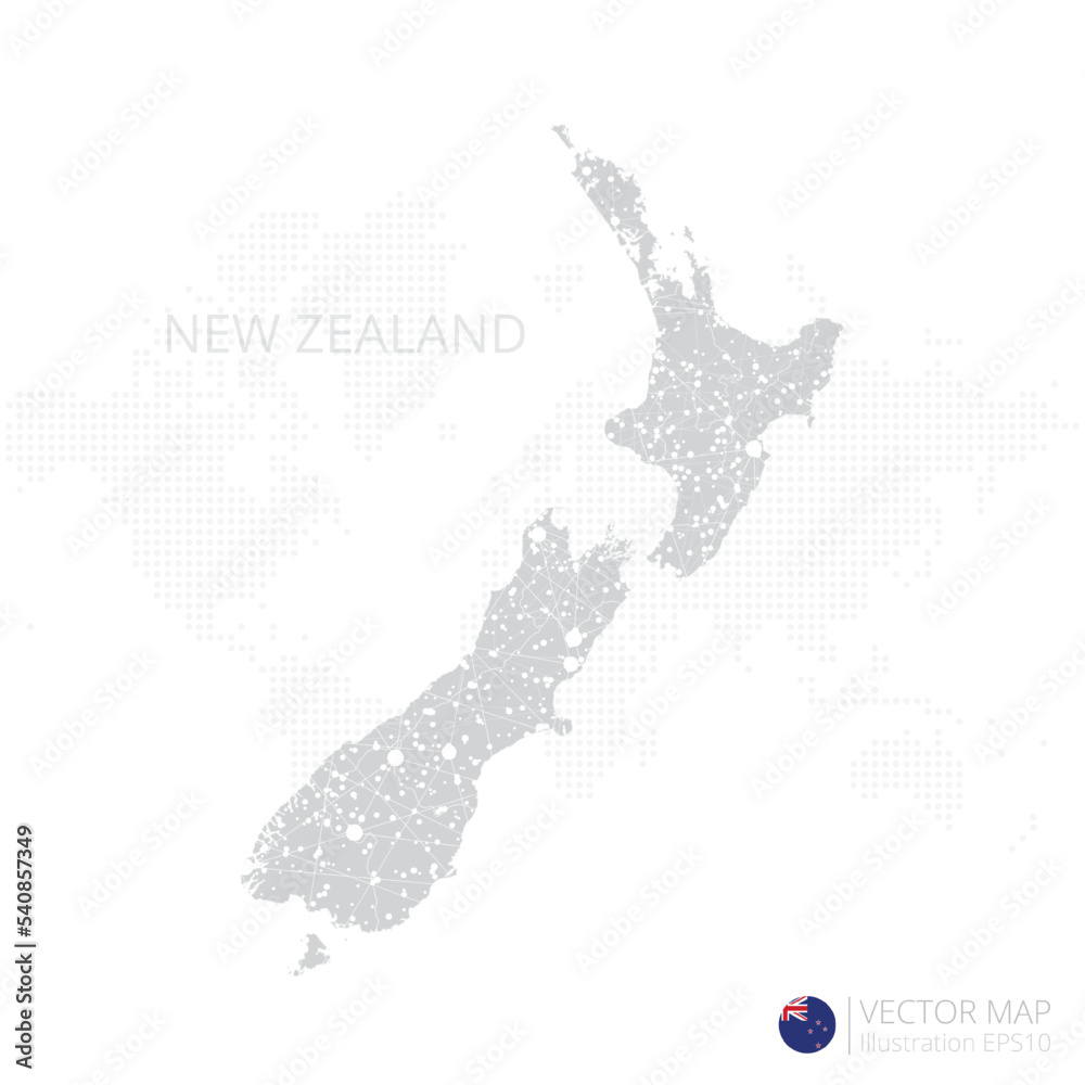 New Zealand grey map isolated on white background with abstract mesh line and point scales. Vector illustration eps 10