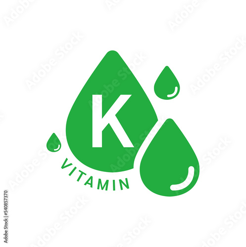 Vitamin K icon green in form simple line water drop. Isolated on white background. Design for use on web app mobile and print media. Medical symbol concept. Vector EPS10 illustration.