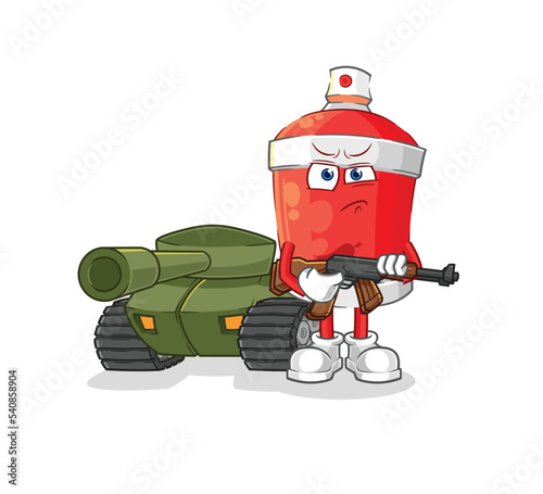 chili spray soldier with tank character. cartoon mascot vector photo