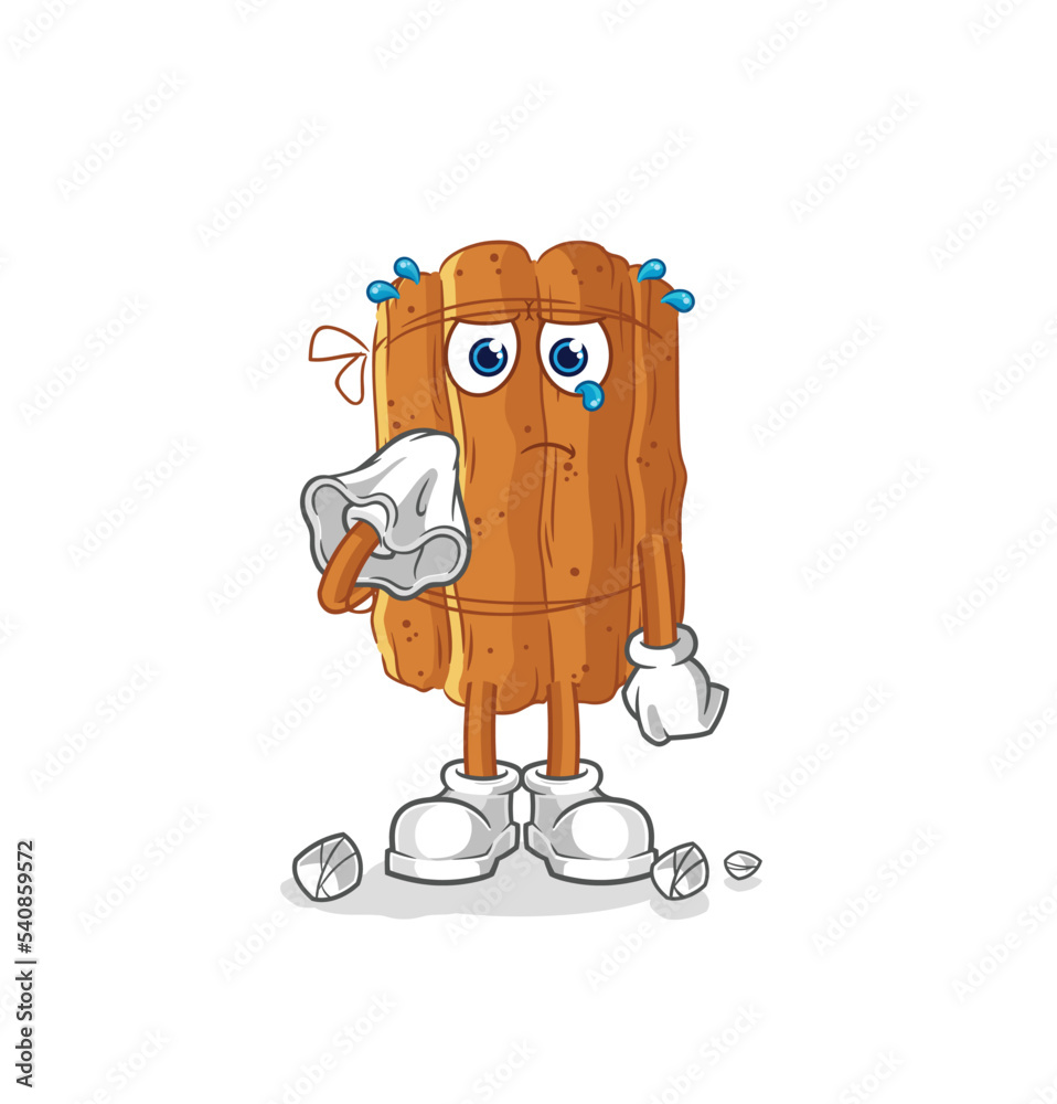 cinnamon cry with a tissue. cartoon mascot vector