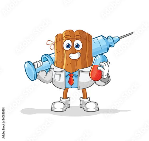 cinnamon doctor holding medichine and injection