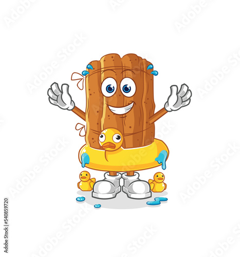 cinnamon with duck buoy cartoon. cartoon mascot vector