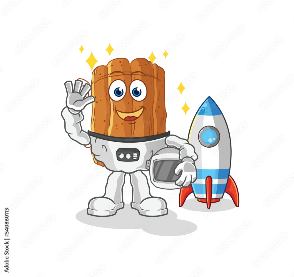 cinnamon astronaut waving character. cartoon mascot vector cinnamon astronaut waving character. cartoon mascot vector