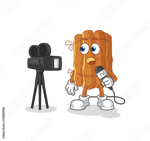 cinnamon tv reporter cartoon. cartoon mascot vector