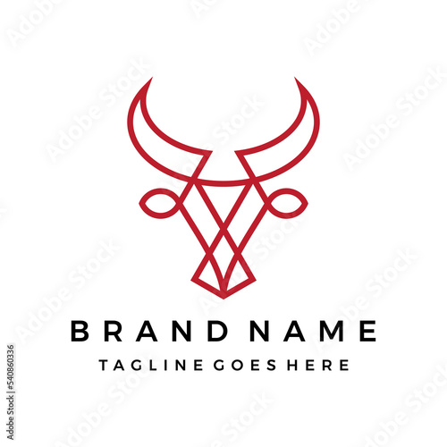 Bull head logo design, outline cow or bull head with horns icon taurus symbol