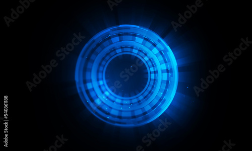 Fototapeta Naklejka Na Ścianę i Meble -  Sci Fi HUD Abstract Background, Blue circle with analog wave, dash circle and glowing style.