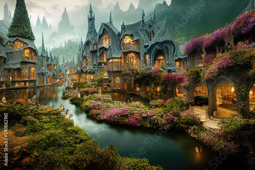 Vast Fantasy Town Center the Canals of the Elven Dream World