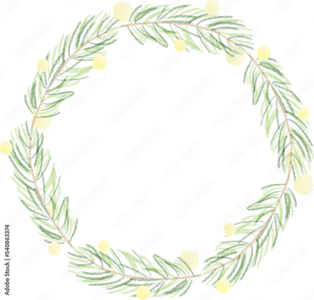 minimal Christmas watercolor leaf wreath frame