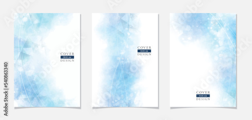 ブルーの水彩で描いたシンプルな表紙デザイン3種 photo
