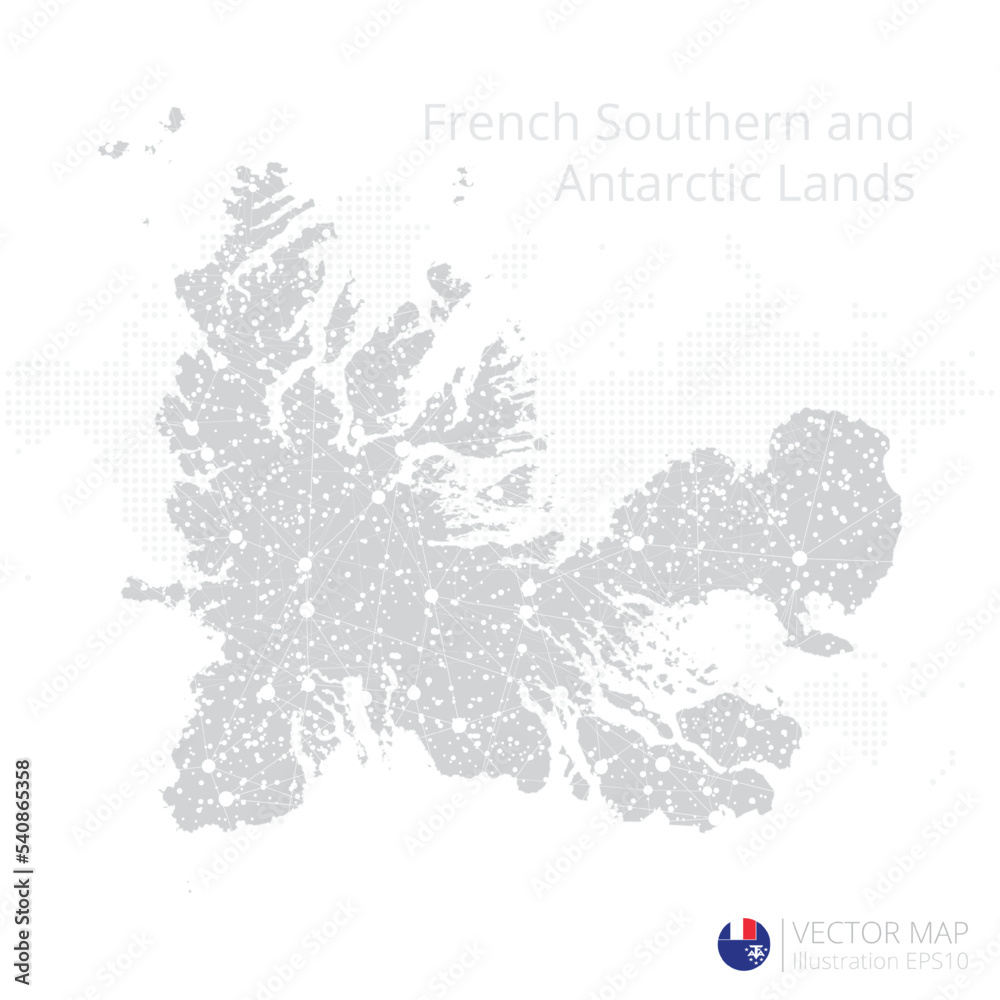 French Southern and Antarctic Lands grey map isolated on white background with abstract mesh line and point scales. Vector illustration eps 10